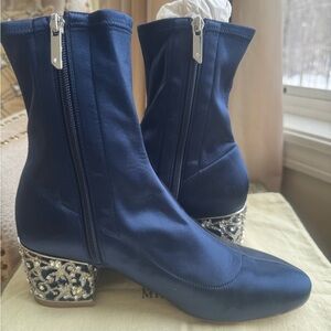 Like New Blue Ankle Boots with Silver Accents